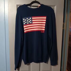 Men Chaps Navy Crewneck Sweater with Red, White & Blue Flag